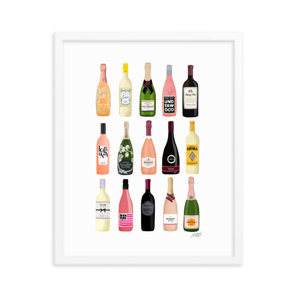 Ilustración de botellas de vino y champán - Lámina mate enmarcada